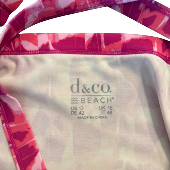 Denim & Co. Beach Regular Sweetheart Twist Front Swim Dress Berry Feather SZ 12 - Picture 6 of 7